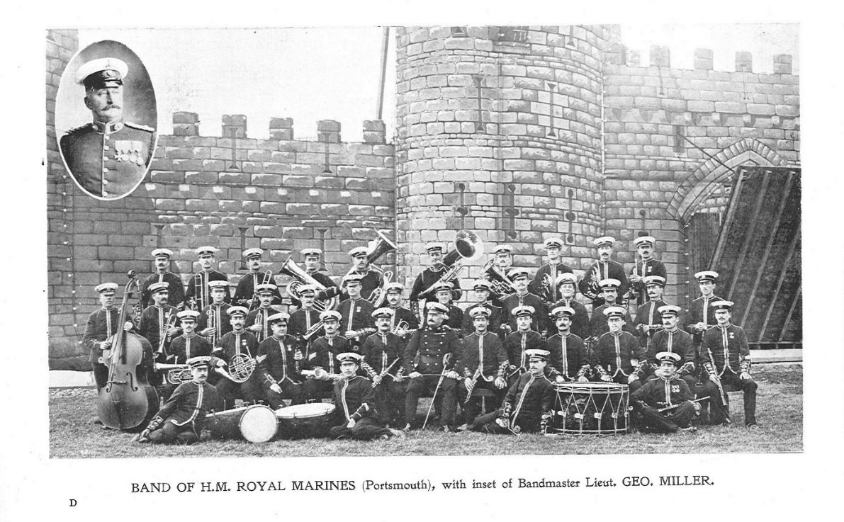 Band of H.M. Royal Marines (Portsmouth), with inset of bandmaster Lieut. Geo. Miller 
